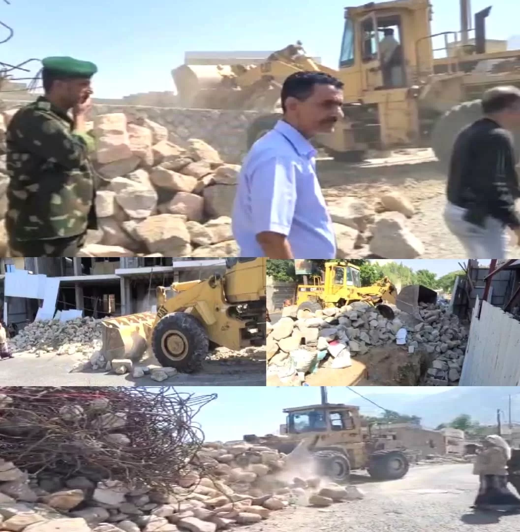 تعز : حملة ميدانية لإزالة مخالفات البناء من شوارع وأحياء مديرية القاهرة